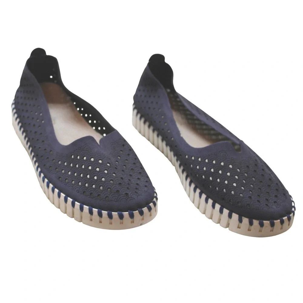 Ilse Jacobsen Tulip 139 Loafers Womens 41 Navy Blue Good Laser Cut Slip On Flats